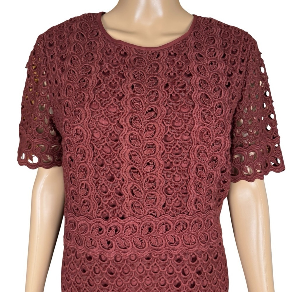 NWT New Ann Taylor Tulip Lace Cotton Burgundy Dress Size 10 - Picture 9 of 11